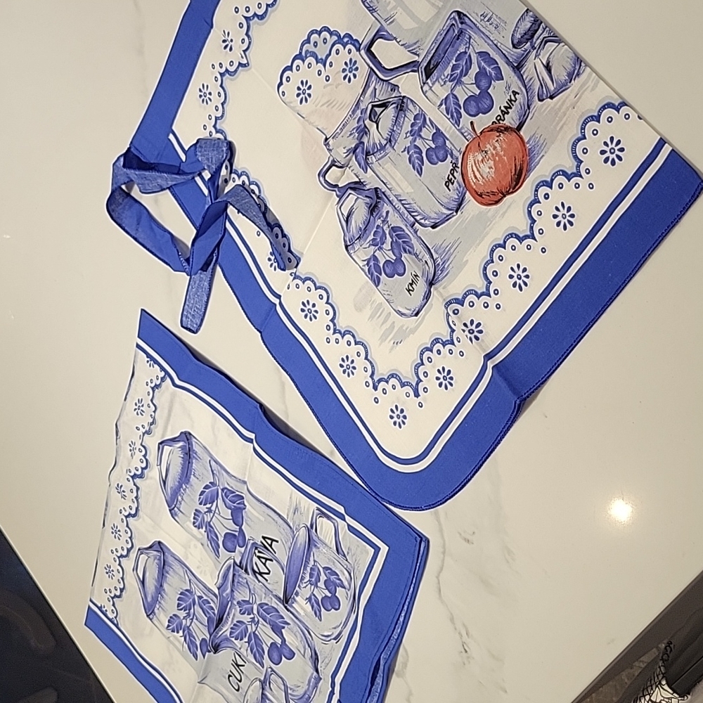 Vintage tea towel and apron set